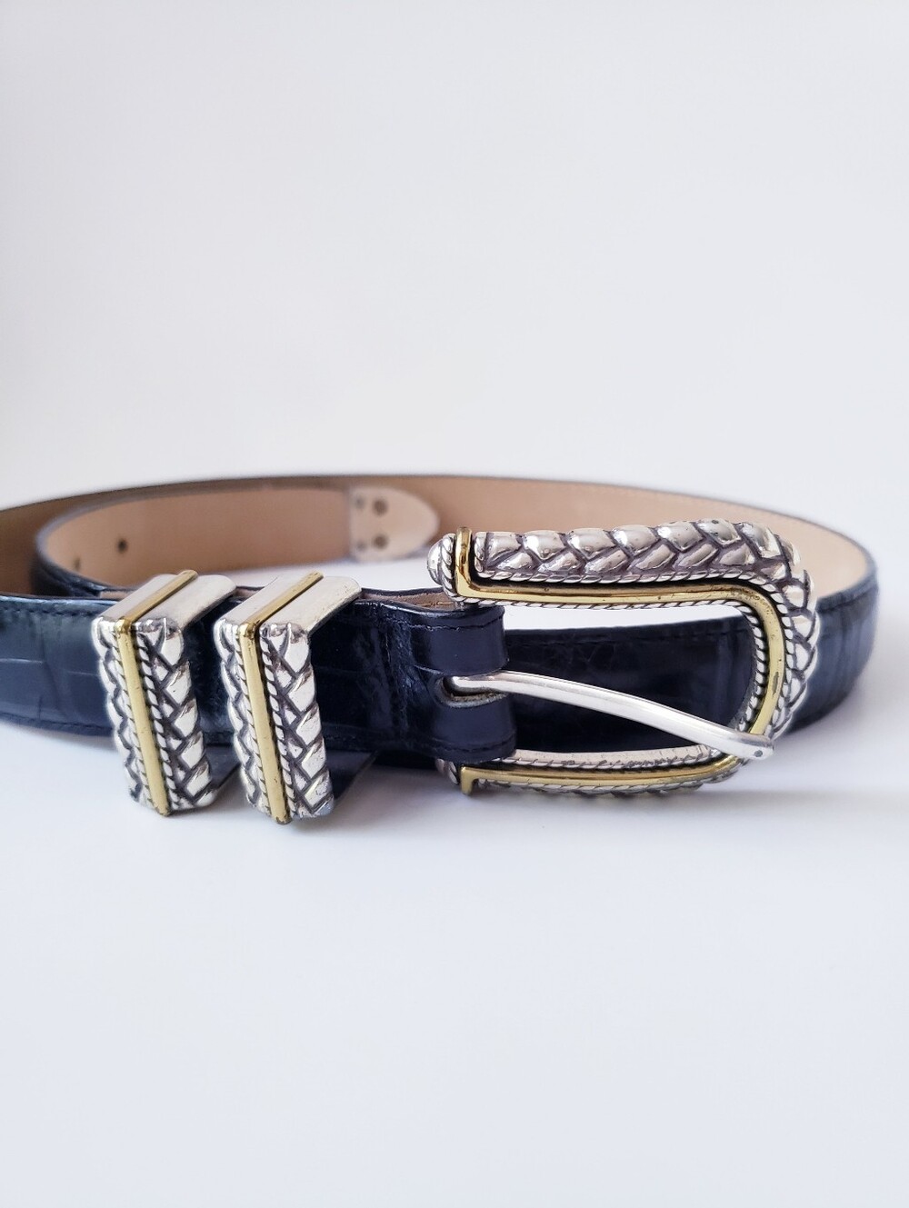 Vintage Brighton Black Croc Print Leather Belt